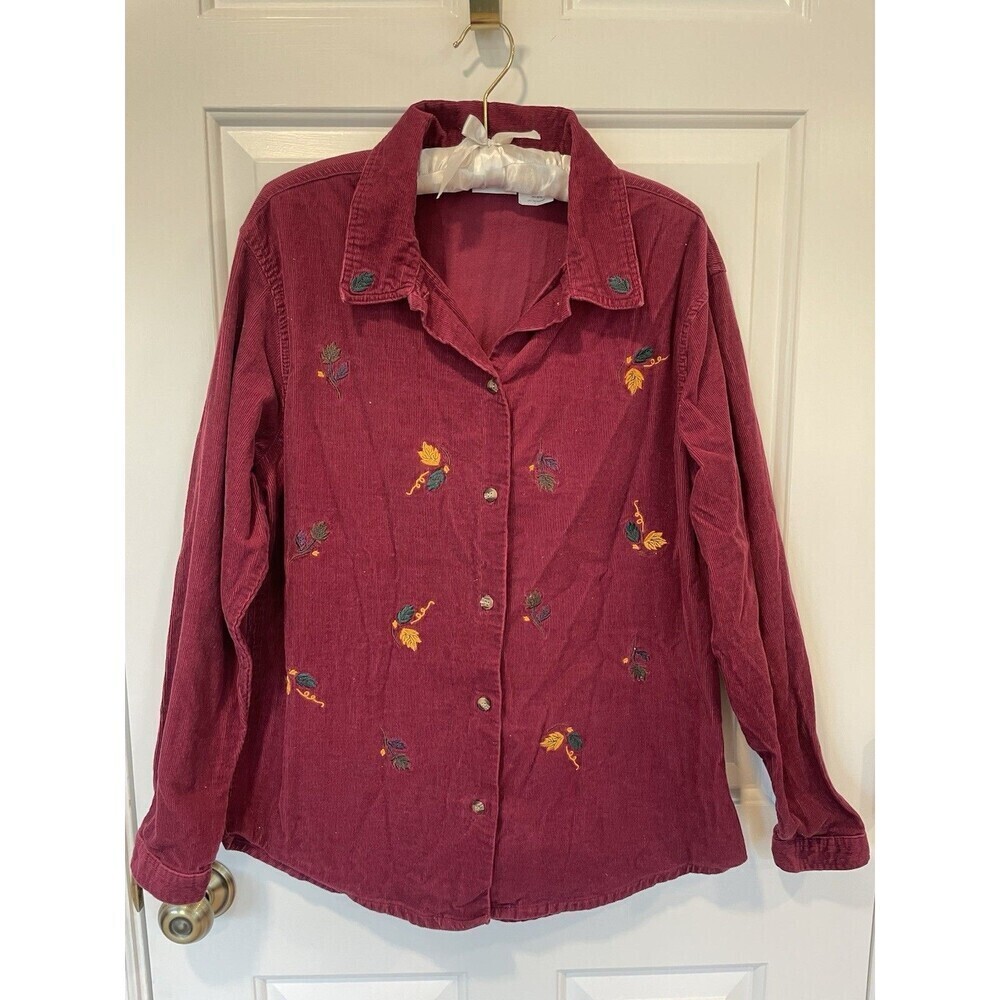 Bobbie Brooks women’s Corduroy shirt Autumn Button Up Large Long Sleeve grandma